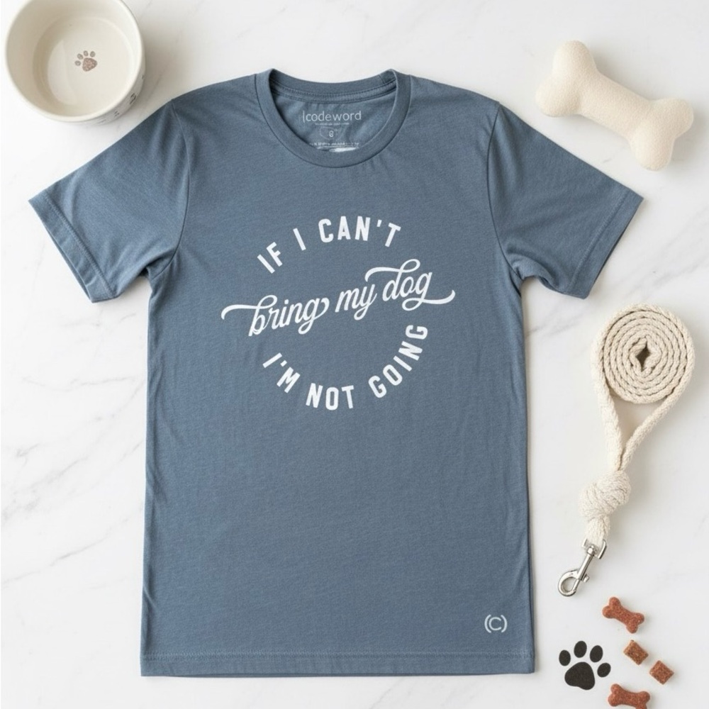 "If I Can't Bring My Dog I'm Not Going" Graphic Tee - Blue/Grey - Size Small